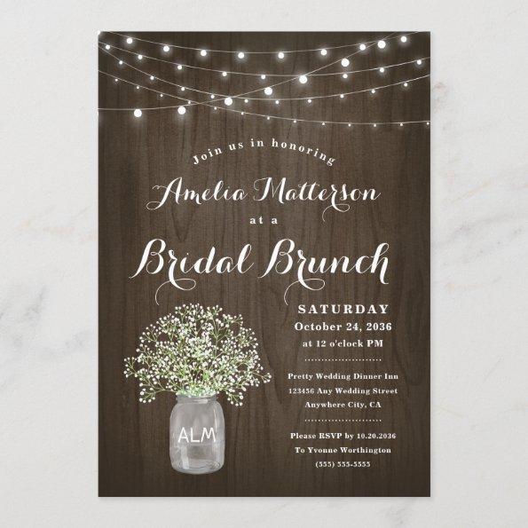 Babys Breath Mason Jar Rustic Bridal Brunch Shower Invitations
