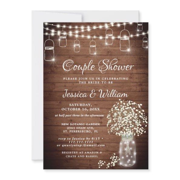 Baby's Breath Mason Jar Rustic Couple Shower