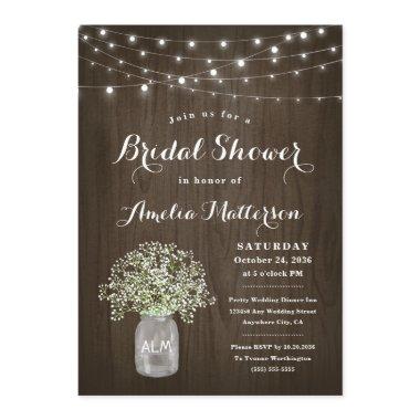 Babys Breath Mason Jar Rustic Unique Bridal Shower Invitations