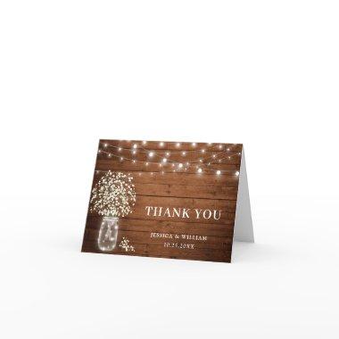 Baby's Breath Mason Jar Rustic Watercolor Thank You Invitations