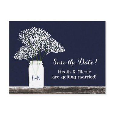 Baby's Breath Mason Jar Save The Date PostInvitations