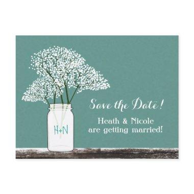 Baby's Breath Mason Jar Save The Date PostInvitations