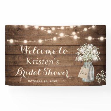 Baby's Breath Mason Jar String Light Bridal Shower Banner