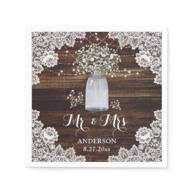 Baby's Breath Rustic Country Wood Lace Wedding Napkins