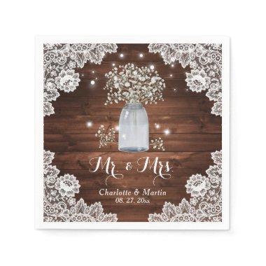 Baby's Breath Rustic Country Wood Lace Wedding Napkins
