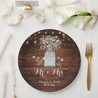 Baby's Breath Rustic Country Wood Wedding Paper Plates