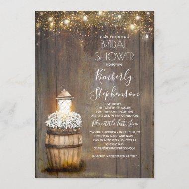 Baby's Breath Rustic Lantern Country Bridal Shower Invitations