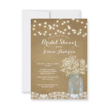 Baby's Breath Rustic Mason Jar Bridal Shower Invit Invitations