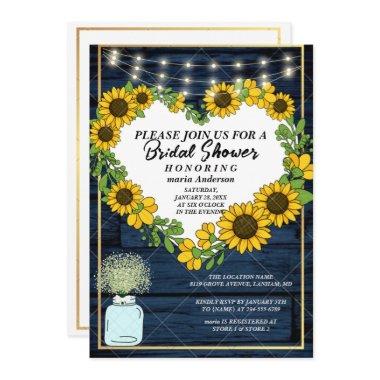 Babys Breath Rustic Navy Blue Lights Bridal Shower Invitations