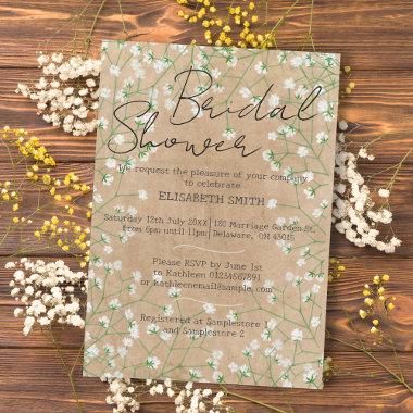 Baby's Breath Watercolor Floral Boho Bridal Shower Invitations