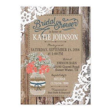 Baby's Breath Wood Lace Rustic Bridal Shower Invitations