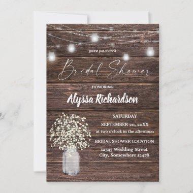 Baby's Breath Wood & String Lights Bridal Shower I Invitations