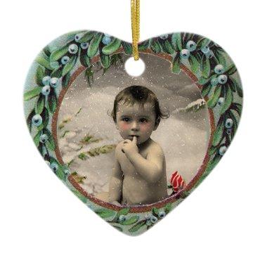 BABY'S FIRST CHRISTMAS HEART PHOTO TEMPLATE CERAMIC ORNAMENT