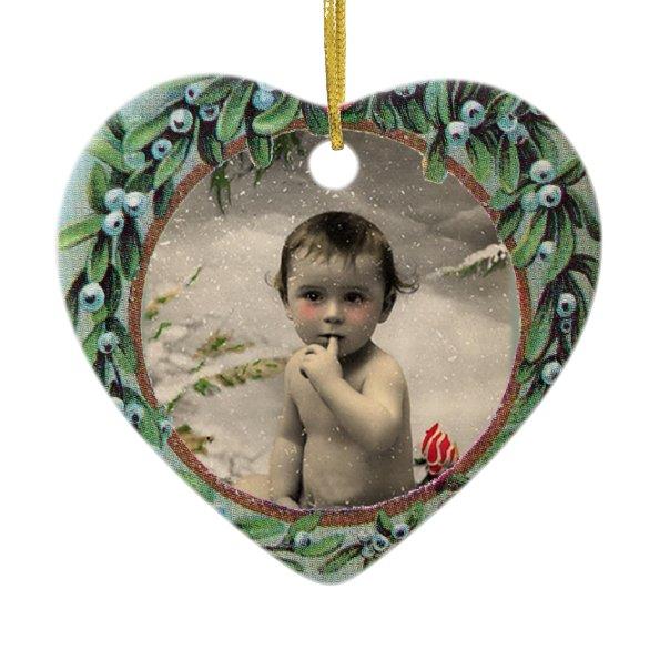BABY'S FIRST CHRISTMAS HEART PHOTO TEMPLATE CERAMIC ORNAMENT