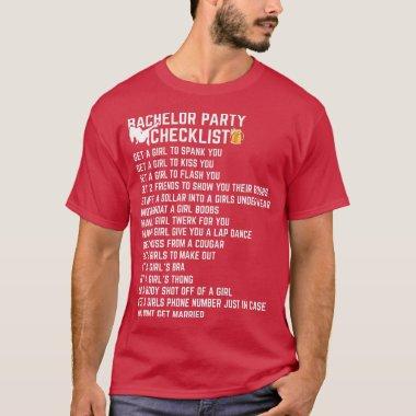 Bachelor Party Checklist Stag Groom Gag Mens Funny T-Shirt