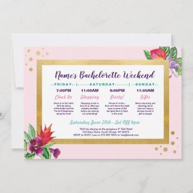 Bachelorette Bridal Shower Itinerary Aloha Pink Invitations