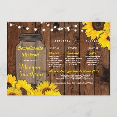 Bachelorette Bridal Shower Itinerary Jar Sunflower Invitations