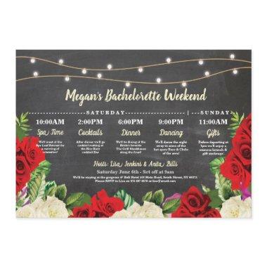 Bachelorette Bridal Shower Itinerary Red Roses Invitations