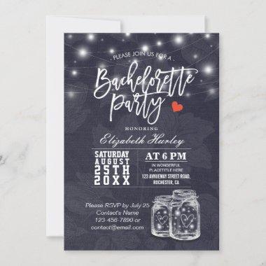 Bachelorette Bridal Shower Mason Jar String Lights Invitations