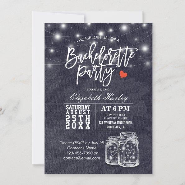 Bachelorette Bridal Shower Mason Jar String Lights Invitations