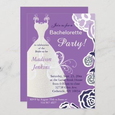Bachelorette / Bridal Shower Party Purple Flower Invitations