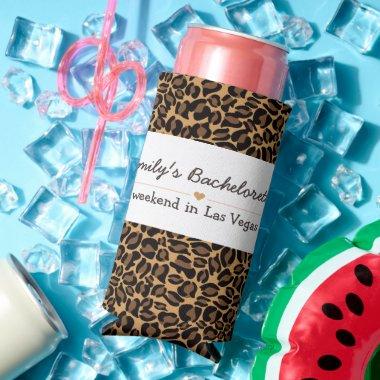 Bachelorette Bride Boujee Trendy Leopard Print Seltzer Can Cooler