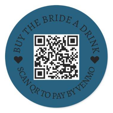 Bachelorette Buy The Bride A Drink QR Code Blue Classic Round Sticker