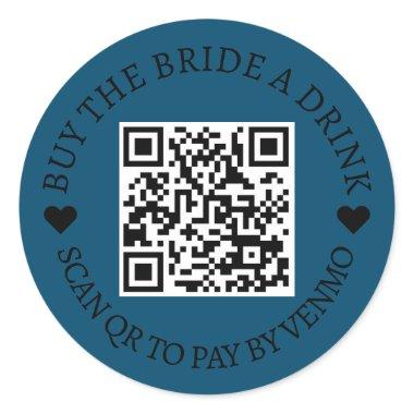 Bachelorette Buy The Bride A Drink QR Code Blue Classic Round Sticker