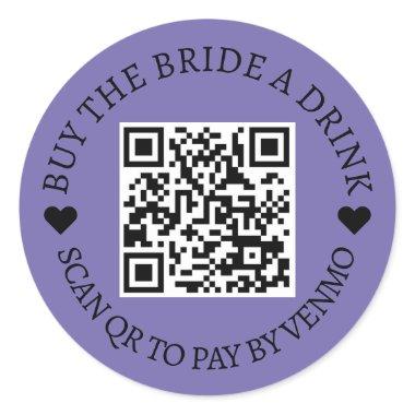 Bachelorette Buy The Bride A Drink QR Code Purple Classic Round Sticker