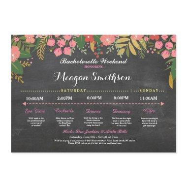 Bachelorette Itinerary Coral & Gold Chalk Invite