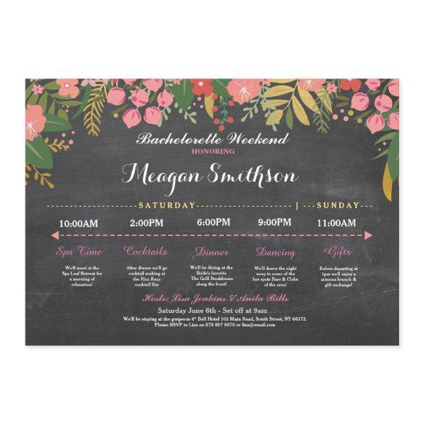 Bachelorette Itinerary Coral & Gold Chalk Invite