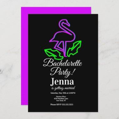 Bachelorette Neon Flamingo Tropical Bridal Shower Invitations