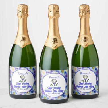Bachelorette Party, Bridal Shower Blue and White Sparkling Wine Label