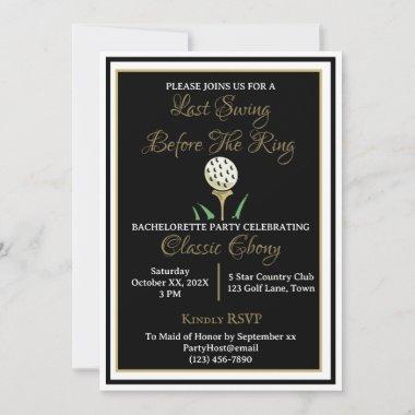 Bachelorette Party Bridal Shower Golf Black Gold Invitations