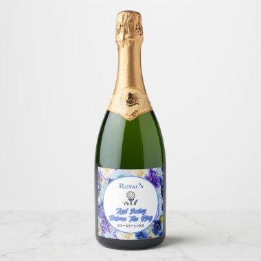 Bachelorette Party Bridal Shower Golf Blue Floral Sparkling Wine Label