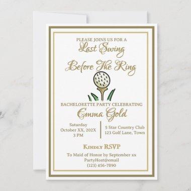Bachelorette Party Bridal Shower Golf Gold & White Invitations