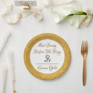 Bachelorette Party Bridal Shower Golf Gold & White Paper Plates