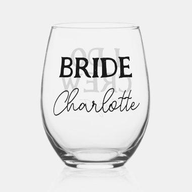 Bachelorette Party Bride To Be Name Stemless Wine Glass