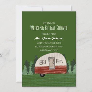 Bachelorette Party Camper Mountains Weekend Green Invitations