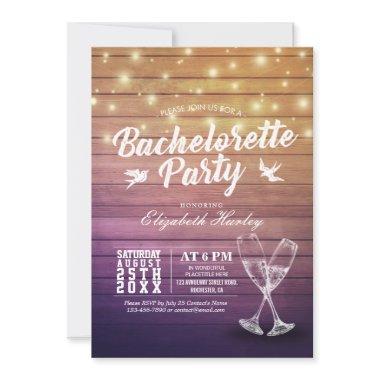 Bachelorette Party Champagne Glasses Wood Lights