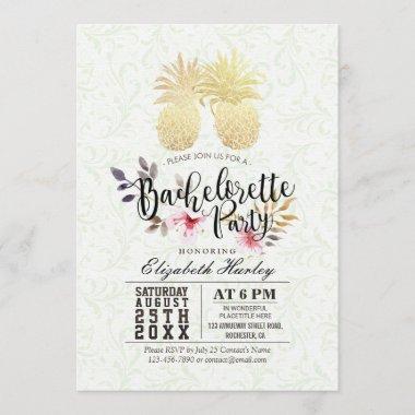 Bachelorette Party Chic Gold Foil Pineapple Couple Invitations