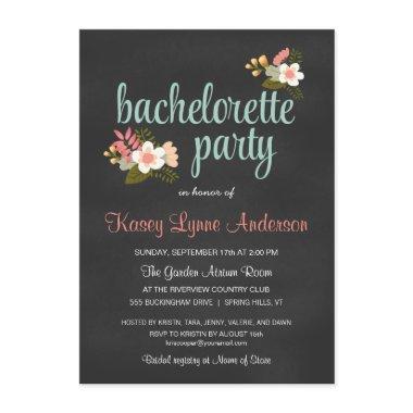 Bachelorette Party Floral Chalkboard Invitations