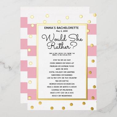 Bachelorette Party Game - Would She Rather? Bride Foil
