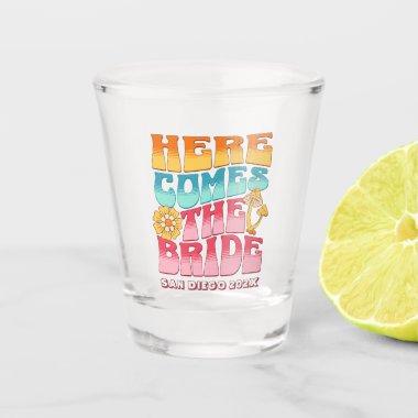 Bachelorette Party Groovy Retro Wavy Text Bride Shot Glass