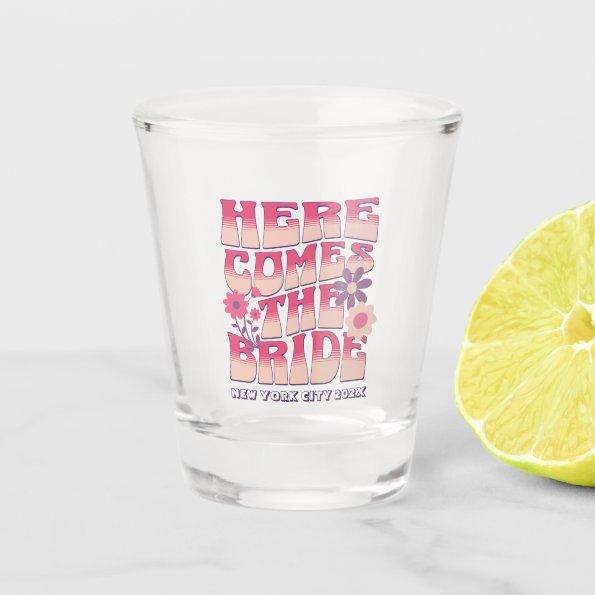 Bachelorette Party Here Comes The Bride Groovy Shot Glass