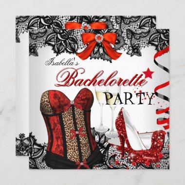 Bachelorette Party Lace Red Corset Champagne Invitations