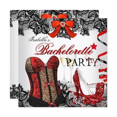 Bachelorette Party Lace Red Corset Champagne Invitations