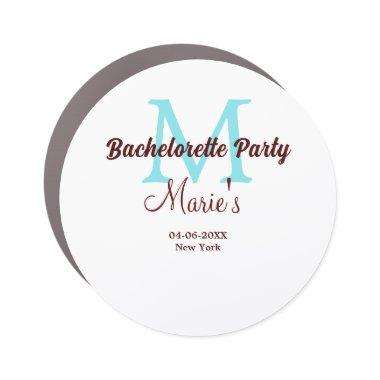 bachelorette party monogram add name date place si car magnet