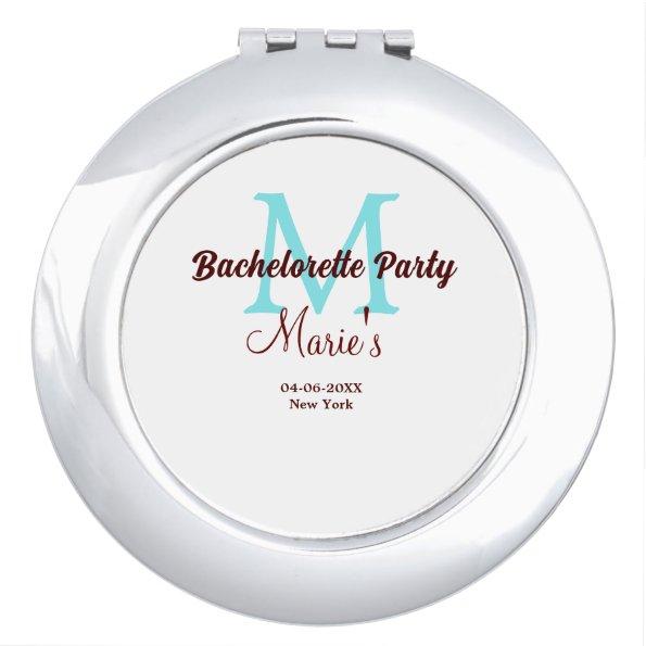 bachelorette party monogram add name date place si compact mirror