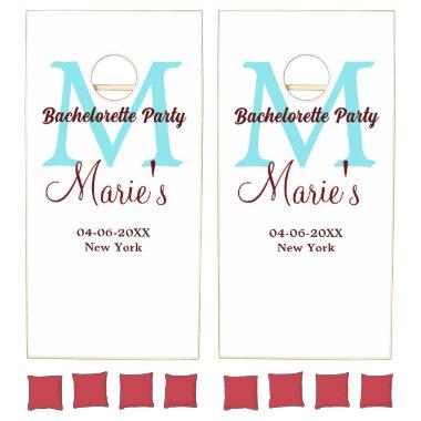 bachelorette party monogram add name date place si cornhole set